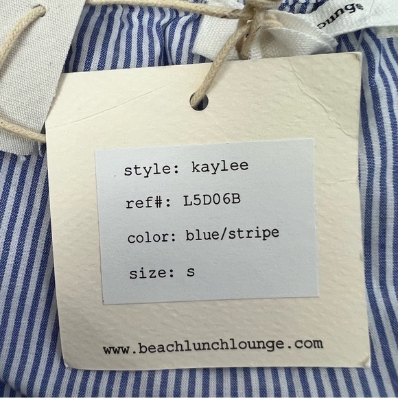 beachlunchlounge Women’s Top Sz Small Blue/White Stripe Boho Ruffle Sleeve - Picture 7 of 11